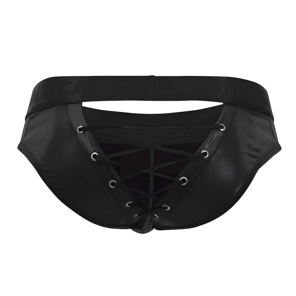 CandyMan 99641 shorty briefs in black black patent leather with silver grommet lace-up detailing