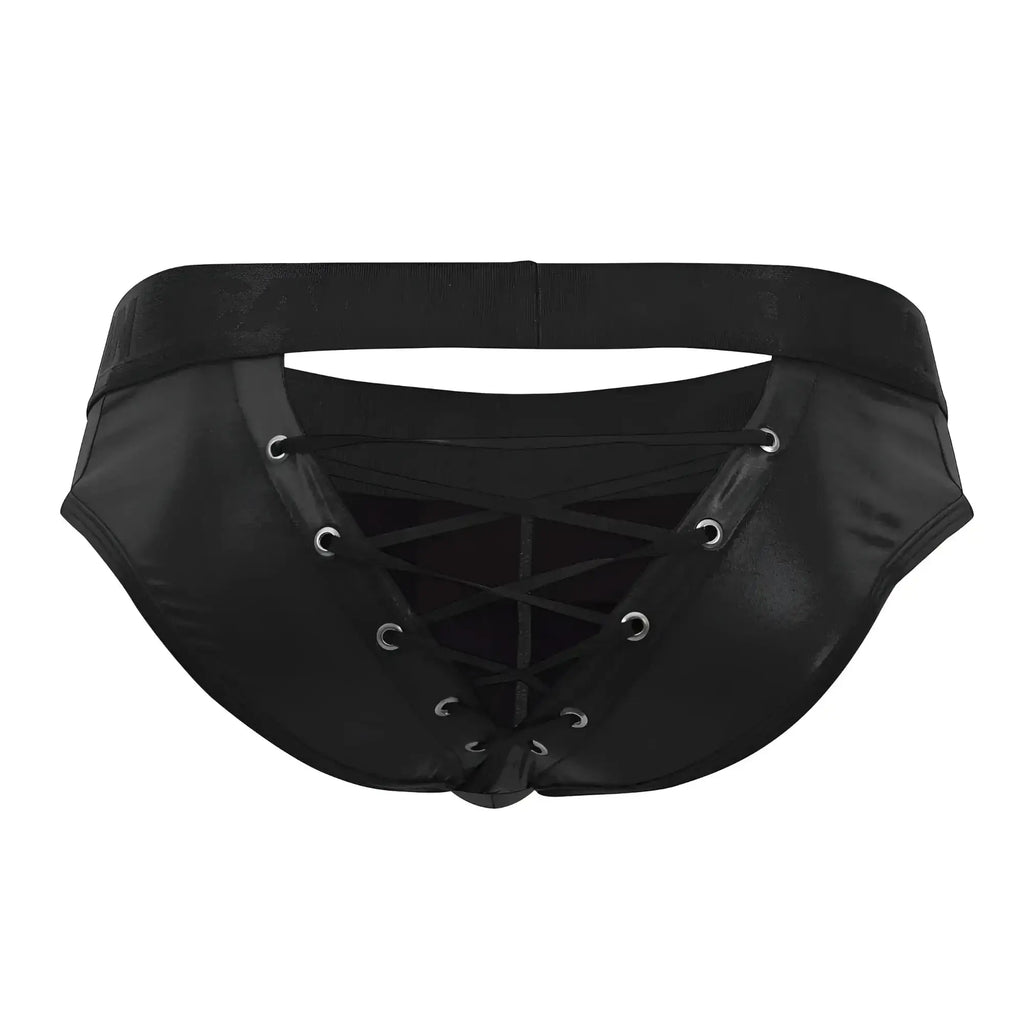 CandyMan 99641 shorty briefs in black black patent leather with silver grommet lace-up detailing