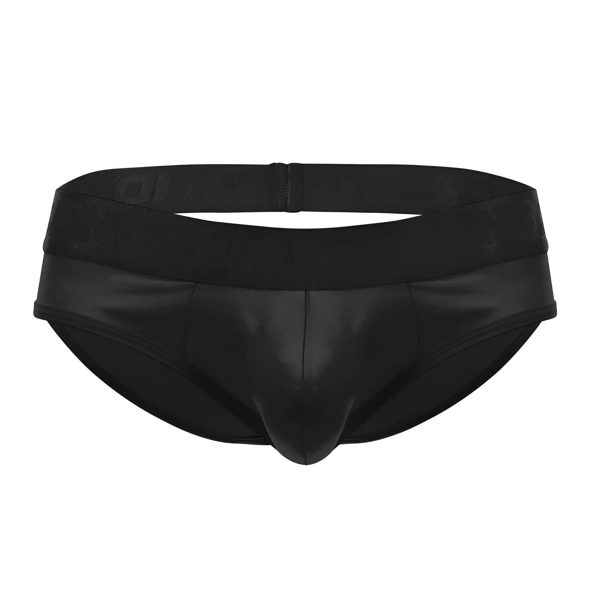 CandyMan 99641 shorty briefs in black patent leather with a smooth glossy finish and elastic waistband
