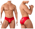 Red satin-like CandyMan 99641 shorty briefs for men with lace-up back detailing and vibrant red color