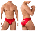 Red satin-like CandyMan 99641 shorty briefs for men with lace-up back detailing and vibrant red color