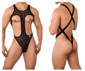 Black sheer mesh one-piece swimsuit candyMan 99643 with black elastic straps and cutouts in black color