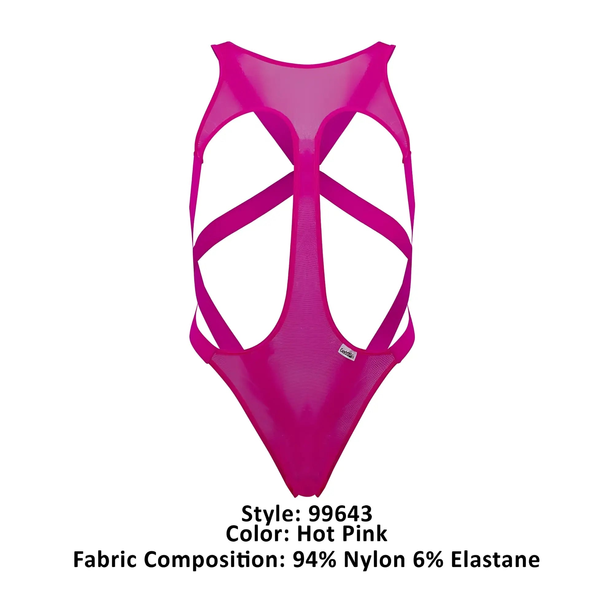 Hot pink candyman 99643 one-piece swimsuit with mesh fabric and crisscross strap design front view