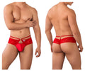 Red lace thong candyman 99647 with central gold-tone clasp and decorative floral pattern in vibrant red color
