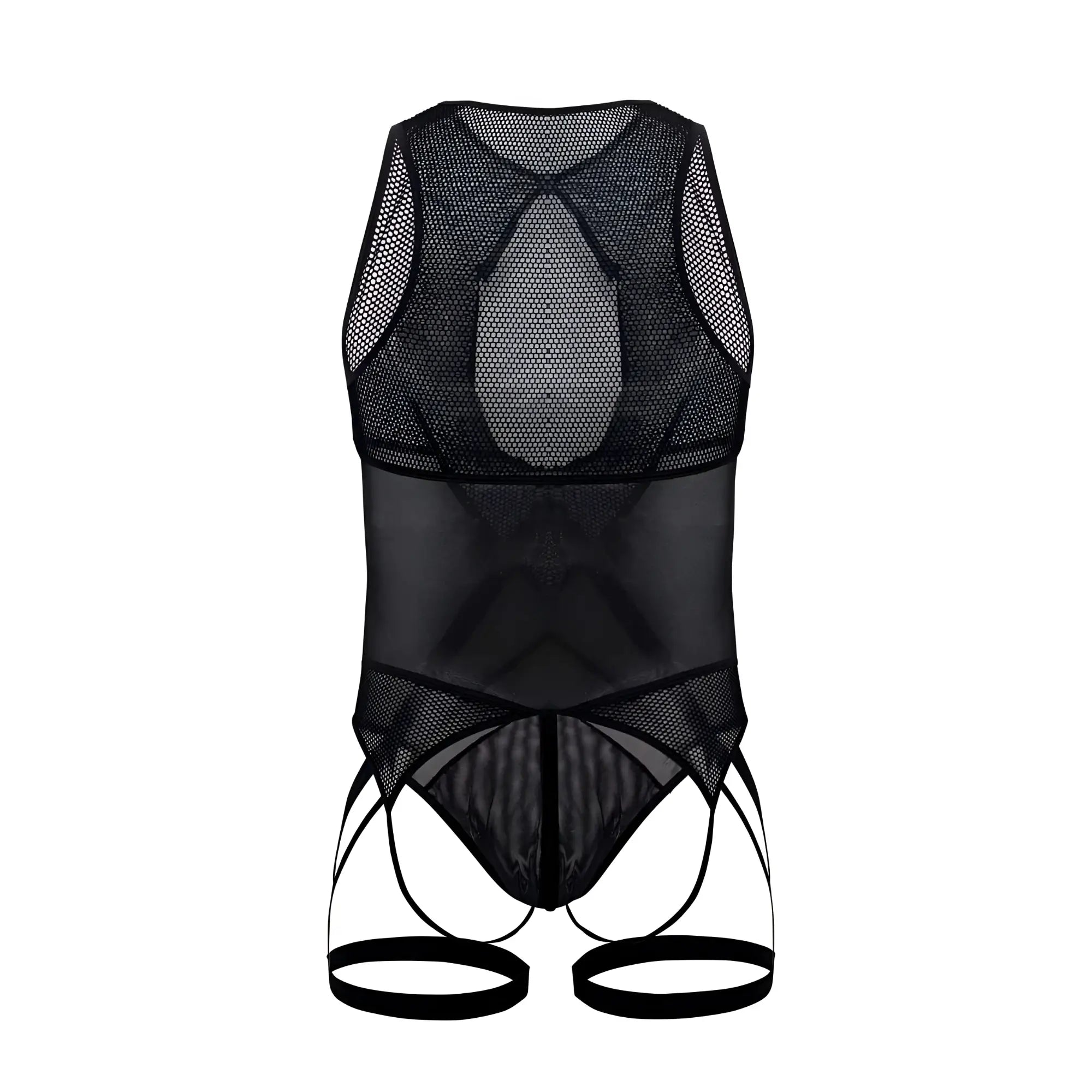 CandyMan 99650 black mesh bodysuit with sheer, form-fitting design and adjustable straps for a sleek look