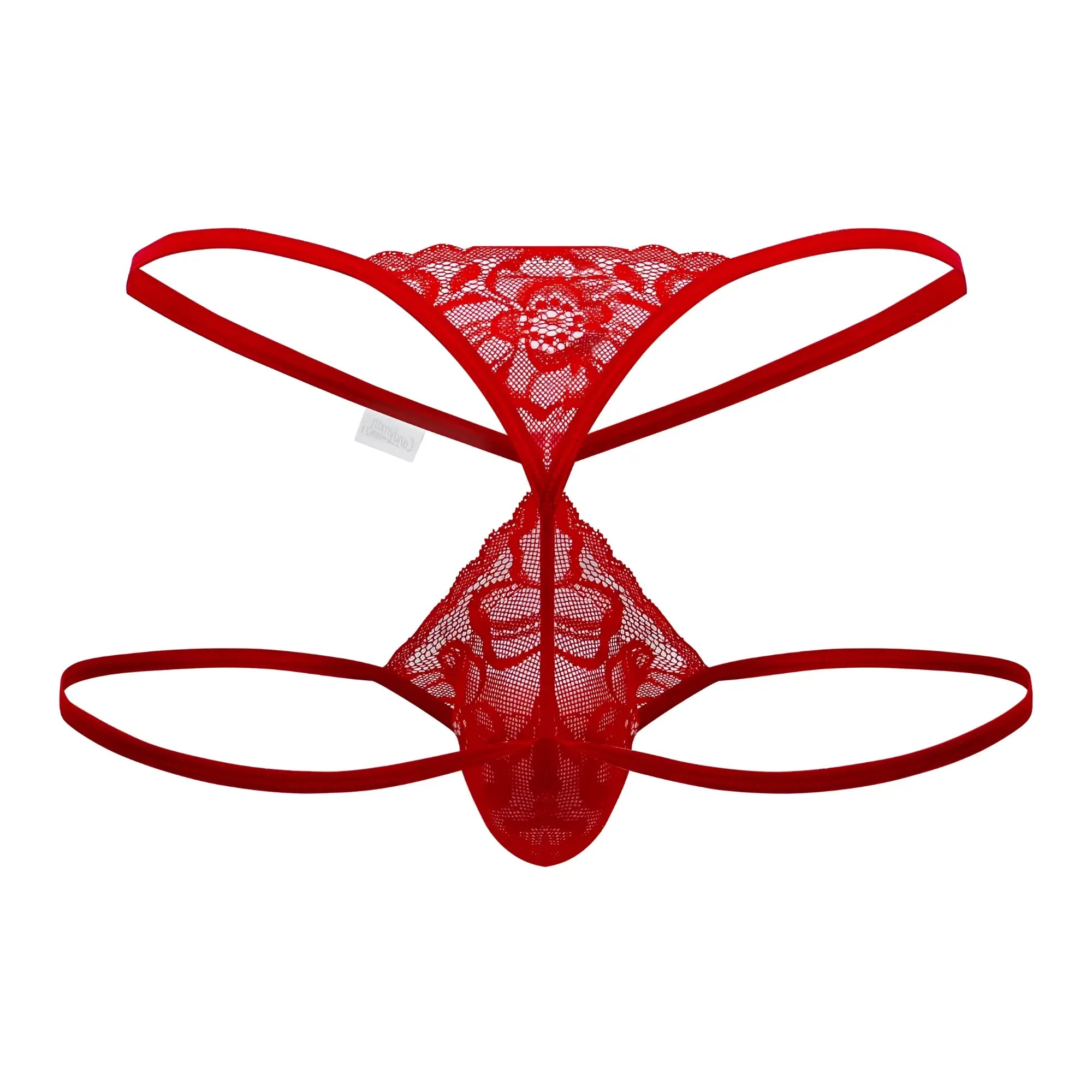 Red lace thong with floral pattern and thin elastic straps from candyman 99668 jock thongs in red