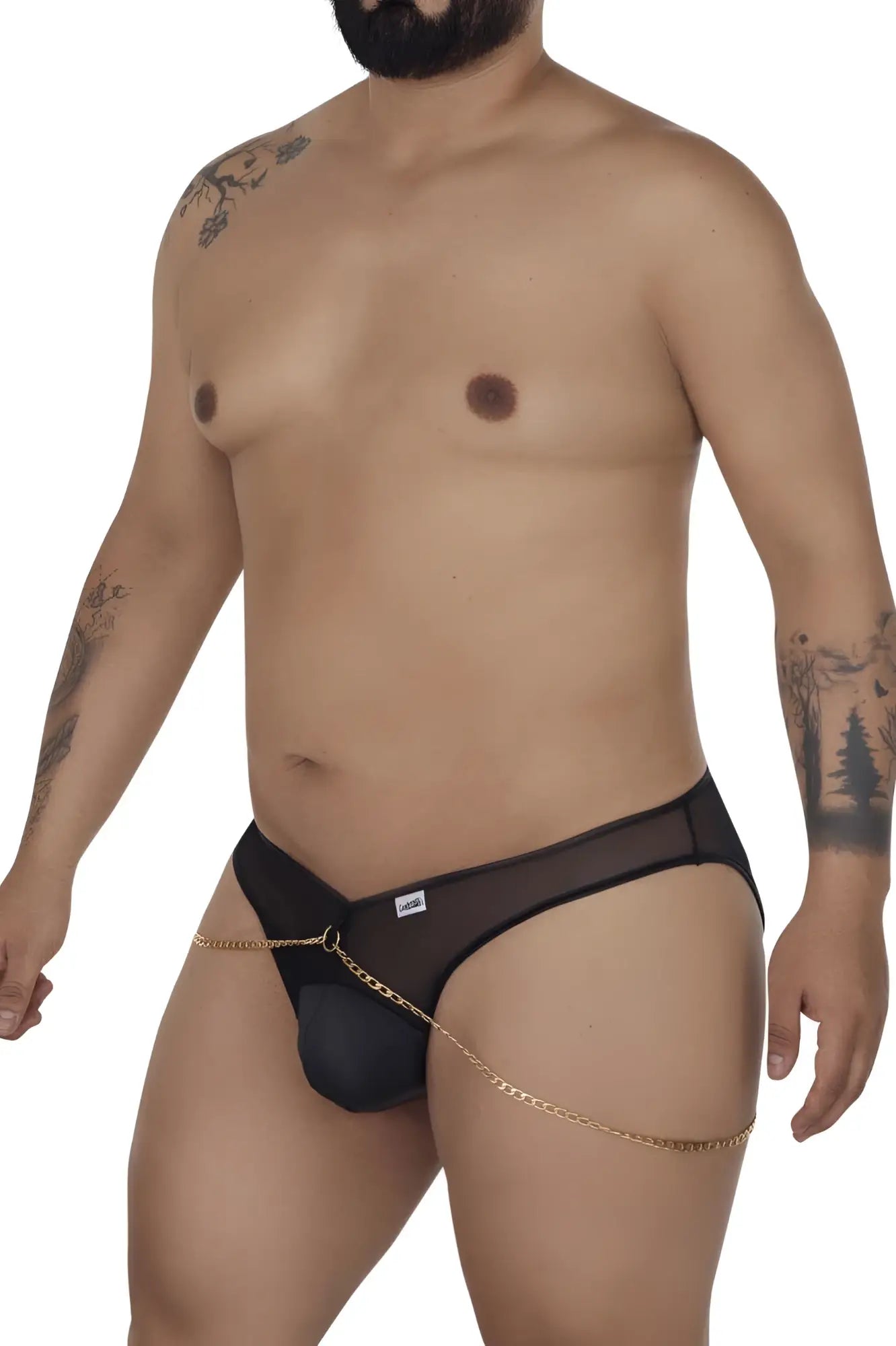 Black candyMan 99672X chain jock briefs with gold chain detail and breathable mesh material