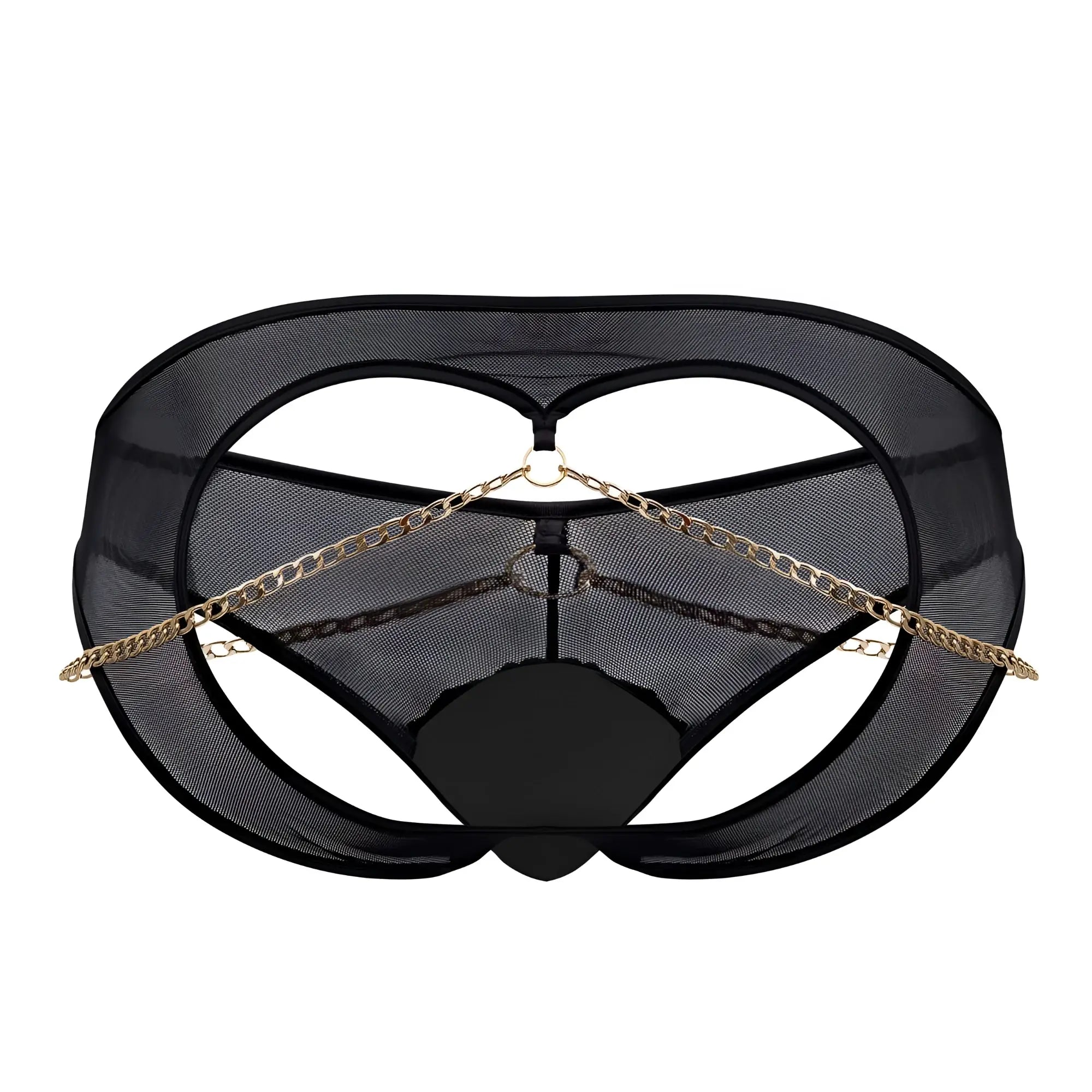 Black mesh lingerie candyMan 99672X chain jock briefs with gold chain detailing in black color