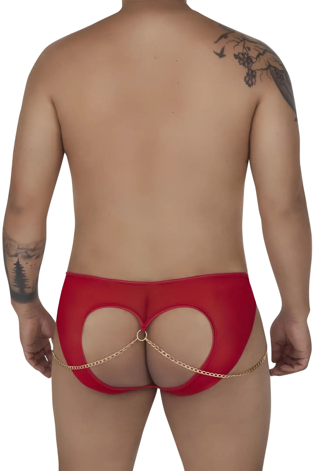 Red mesh candyMan 99672X chain jock briefs with gold chain detailing for bold and stylish wear