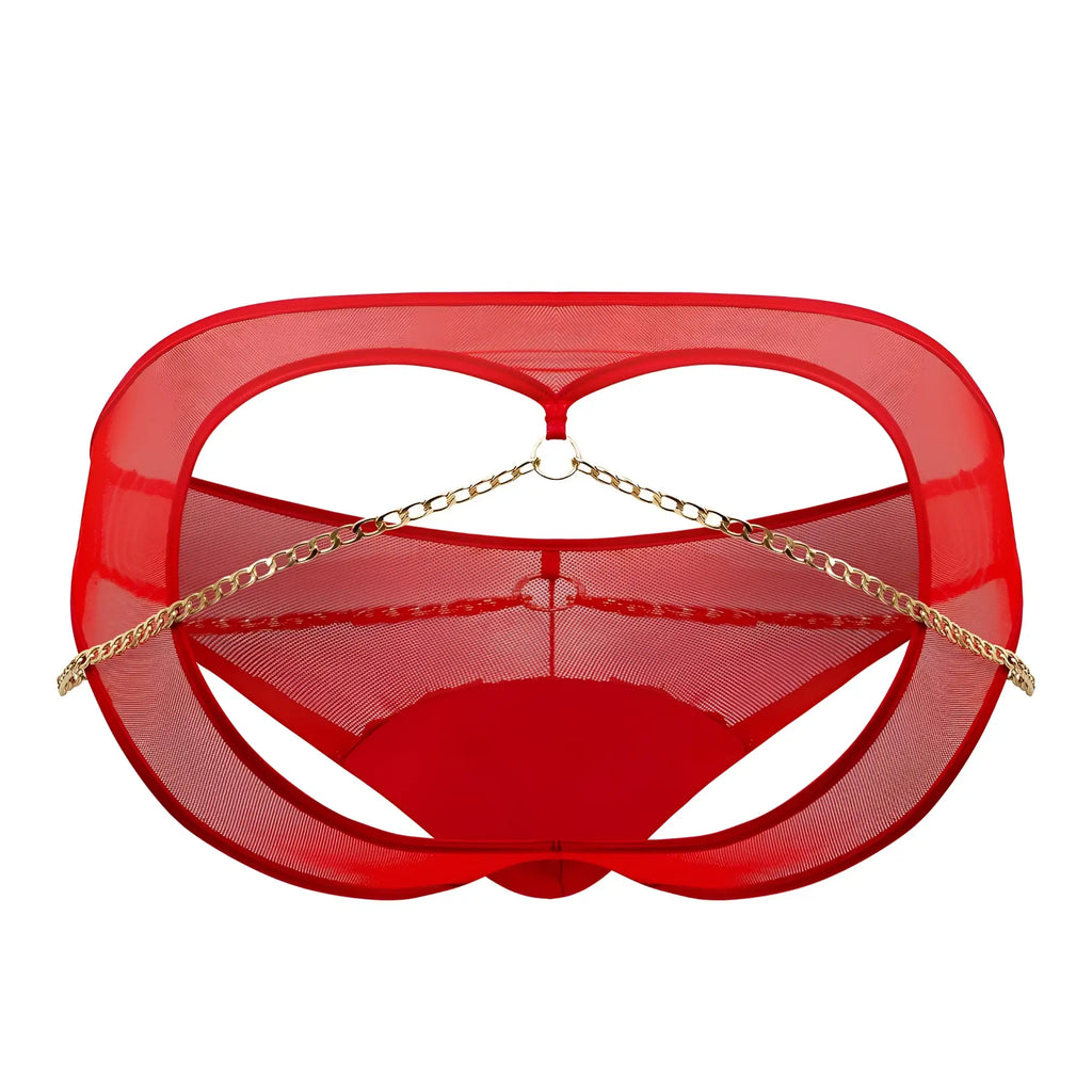 Red mesh candyMan 99672X chain jock briefs featuring a gold chain detail on the front