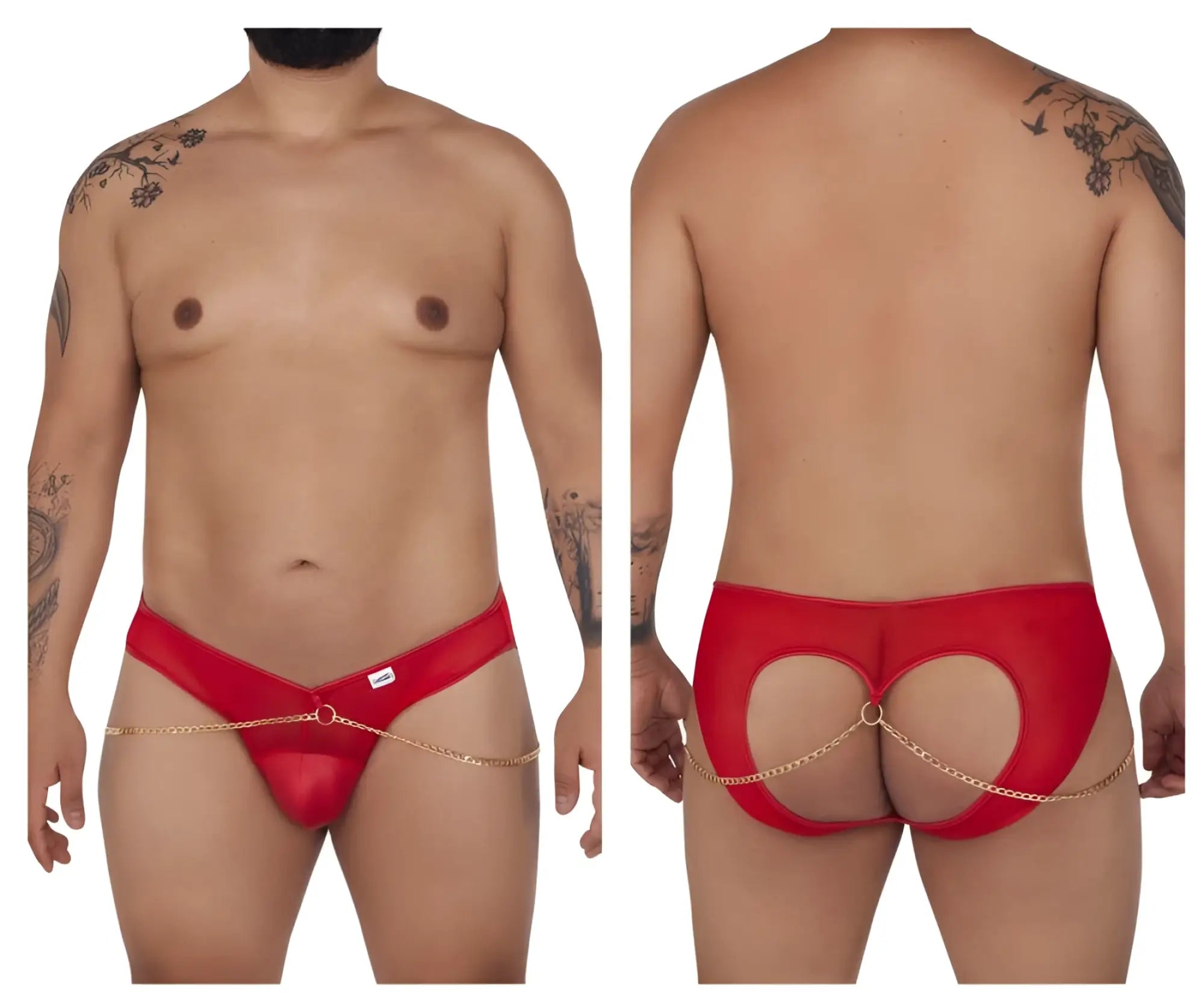 Red mesh thong with gold chain detailing from candyman 99672x chain jock briefs in vibrant red color