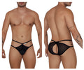 Black candyman 99681 mesh briefs featuring a crisscross design and back cutouts shown from the back side