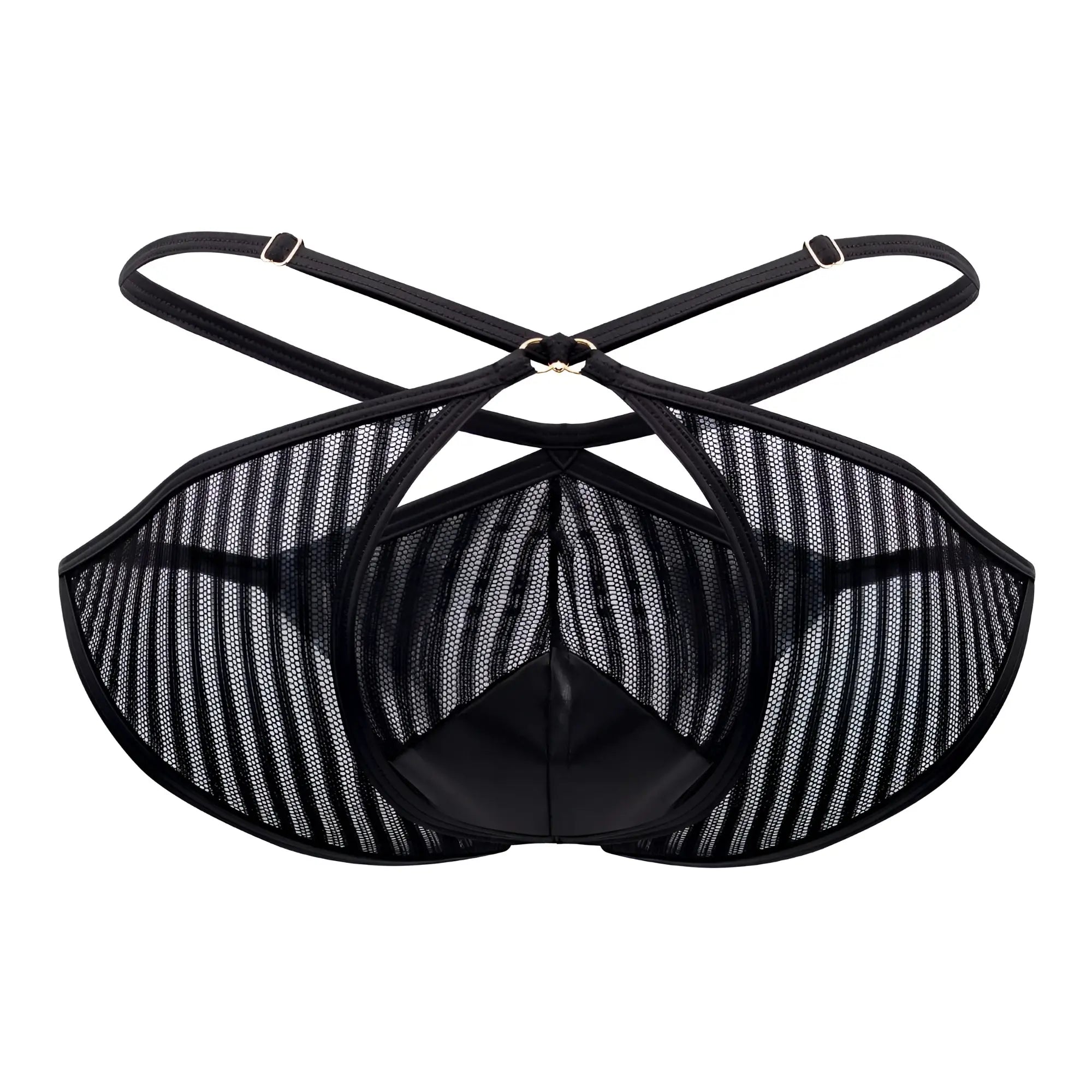 Candyman 99681 black mesh briefs for men with striped pattern and adjustable straps for comfortable fit