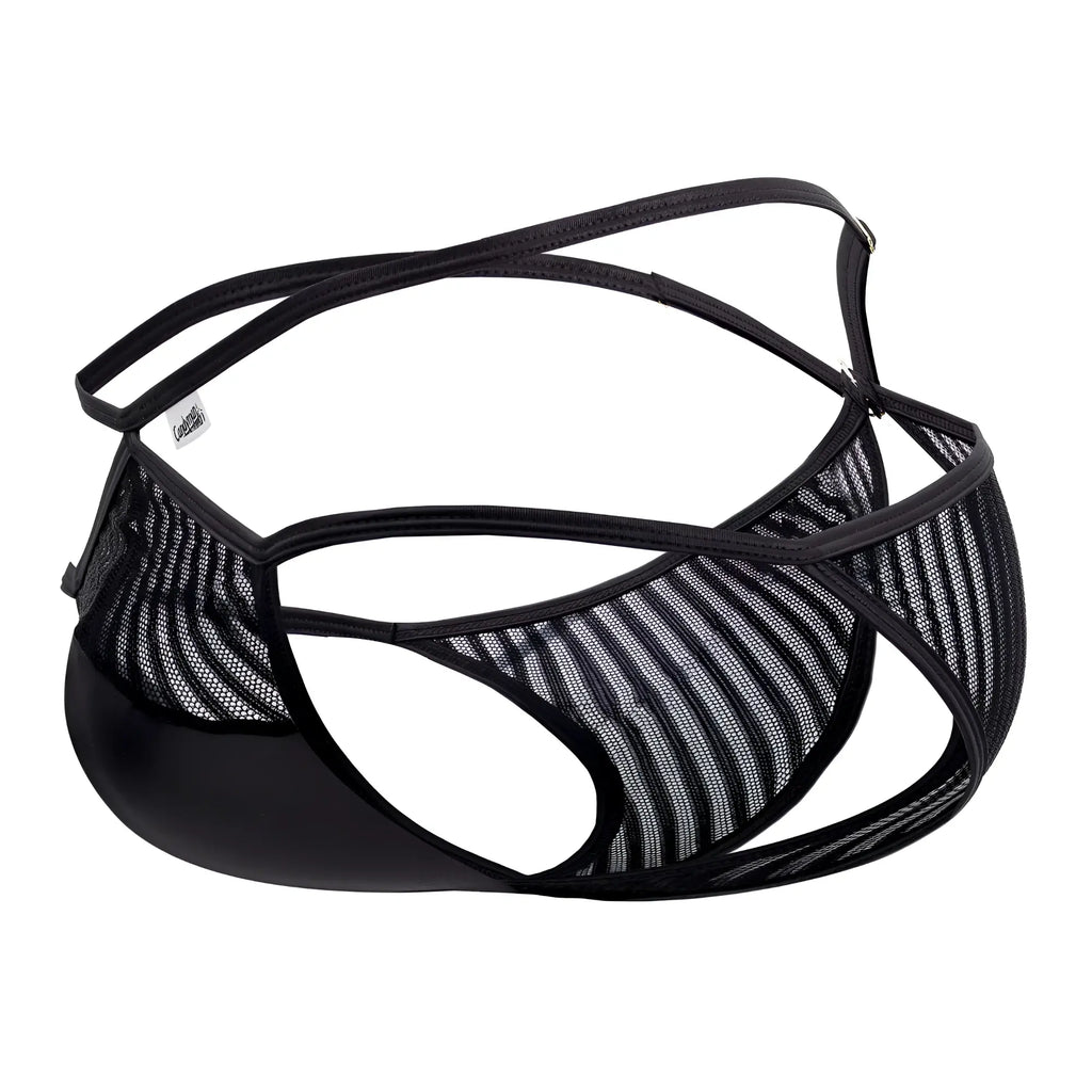 Black mesh thong with solid black silicone cup and adjustable straps from Candyman 99681 mesh briefs in black