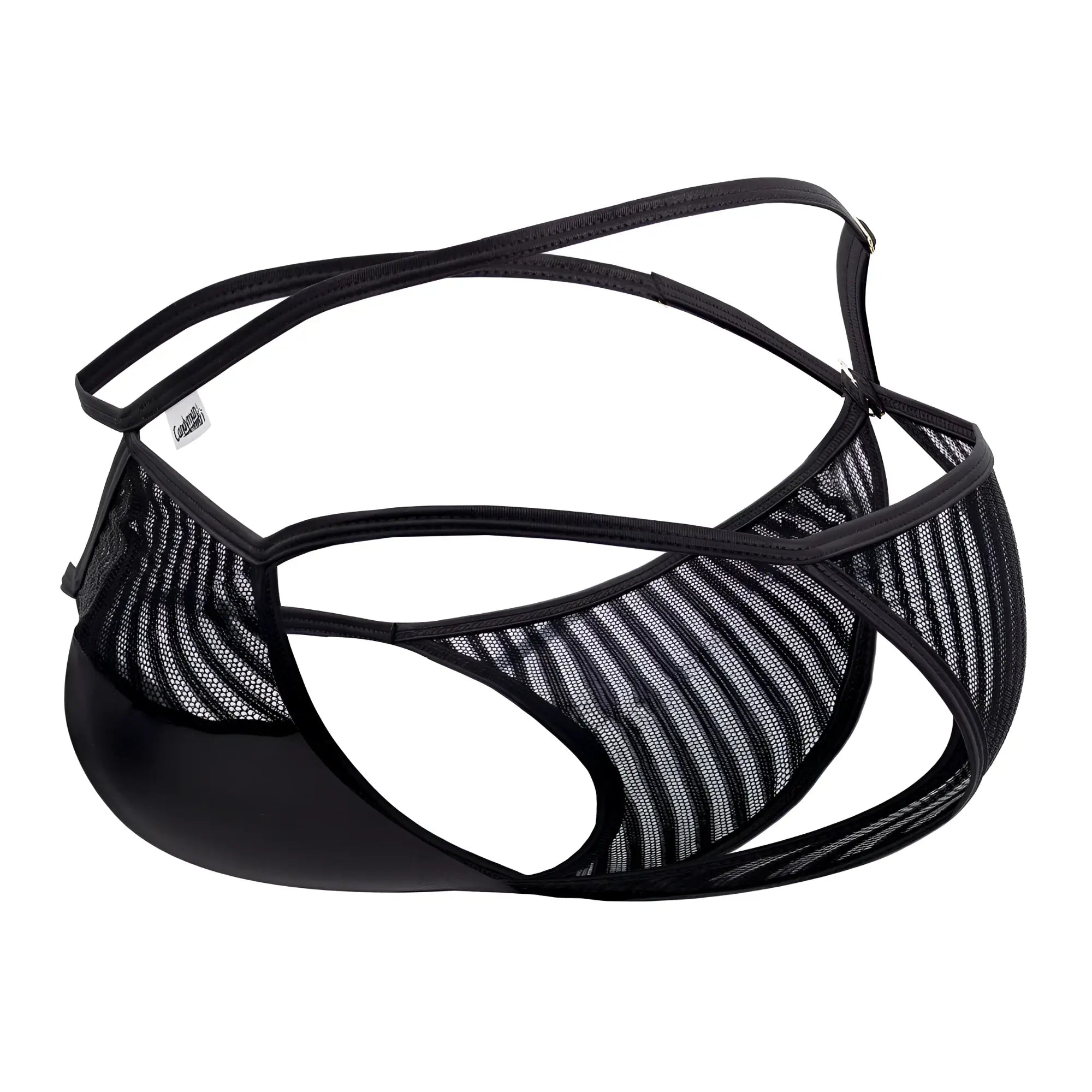 Black mesh thong with solid black silicone cup and adjustable straps from Candyman 99681 mesh briefs in black
