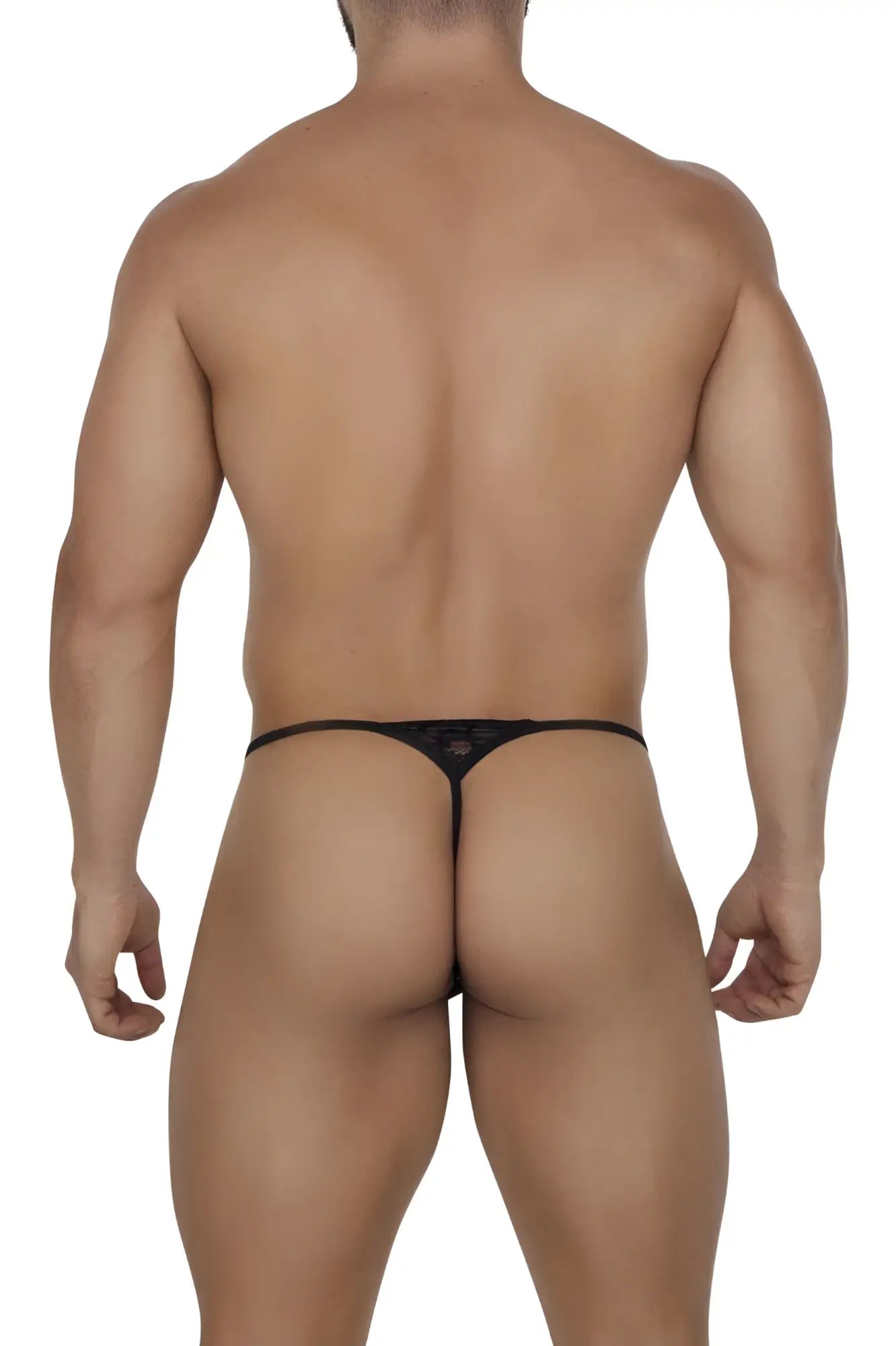 Black lace thong CandyMan 99685 with delicate sheer design and thin elastic waistband in black color