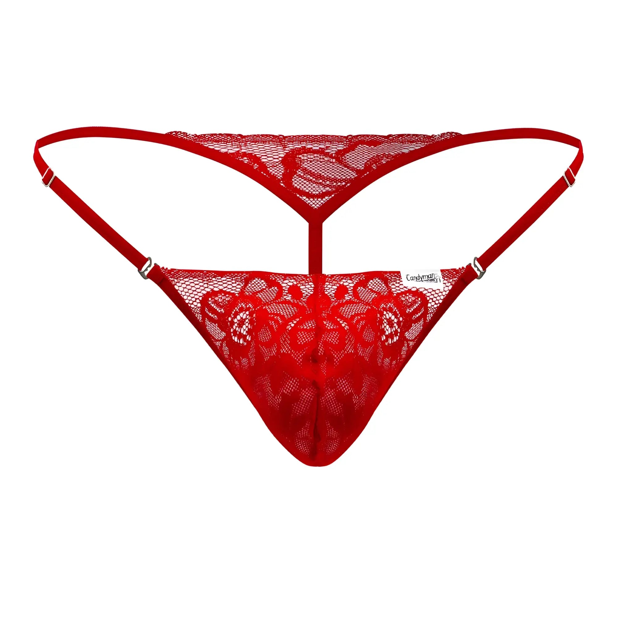 Red lace thong CandyMan 99685 with floral patterns and thin straps in vibrant red color