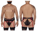 Black lace mens briefs with red suspenders and floral pattern from candyman 99688x garter thongs two piece set