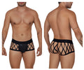 Black CandyMan 99691 Cage trunks men’s briefs with diamond-patterned mesh and lace trim in black