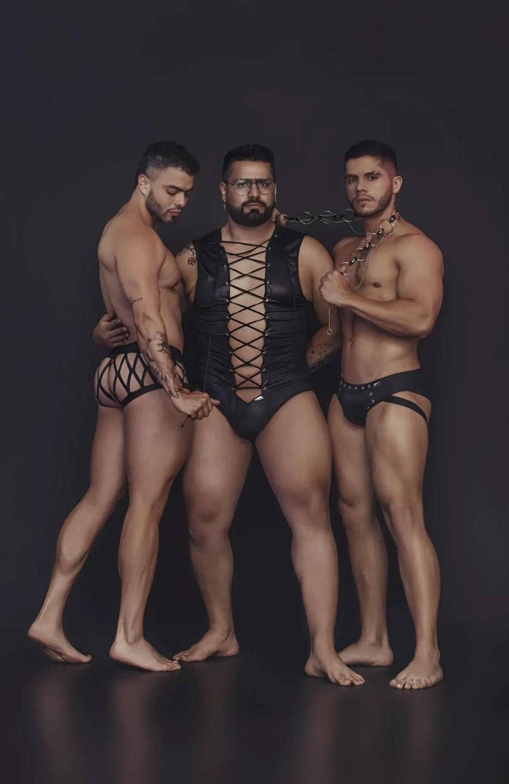 Black leather corset with crisscross lacing and central front panel from candyman 99691 cage trunks collection