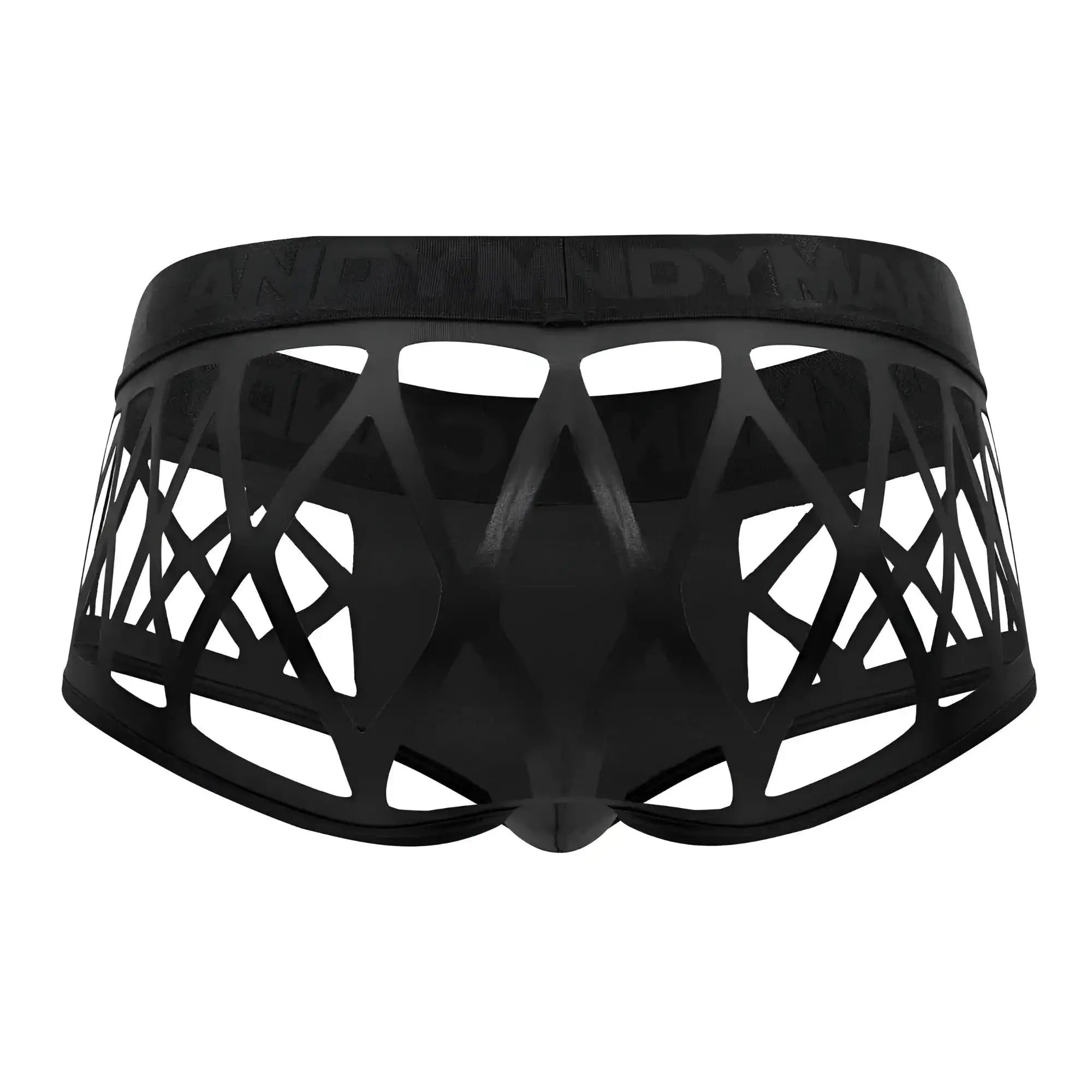 Black candyMan 99691 cage trunks with geometric lattice design and dynam embossed waistband briefs