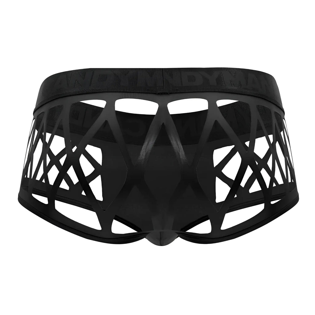 Black candyMan 99691 cage trunks with geometric lattice design and dynam embossed waistband briefs