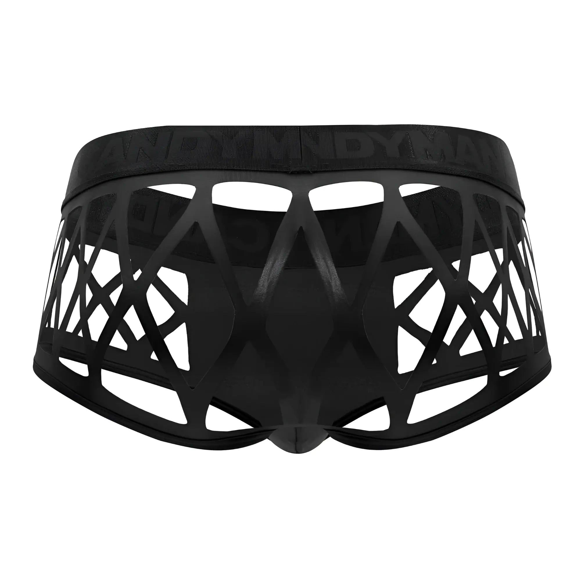 Black candyMan 99691 cage trunks with geometric lattice design and dynam embossed waistband briefs