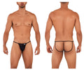 Black CandyMan 99709 micro lace jockstrap with thin elastic waistband and leg straps made of mesh fabric