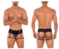 Black lace-trimmed mens briefs with supportive straps candyMan 99717 lace garther jockstrap color black