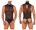CandyMan 99720 work-n-play bodysuit black mesh with collar and tie detail for versatile styling and comfort