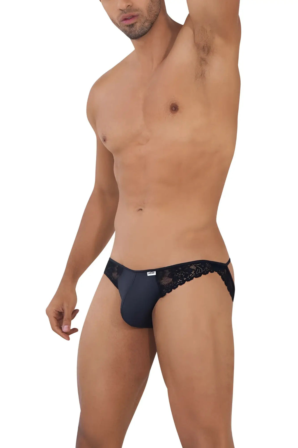 Black lace-trimmed men’s briefs candyMan 99721 lace jockstrap with sleek form-fitting design in black