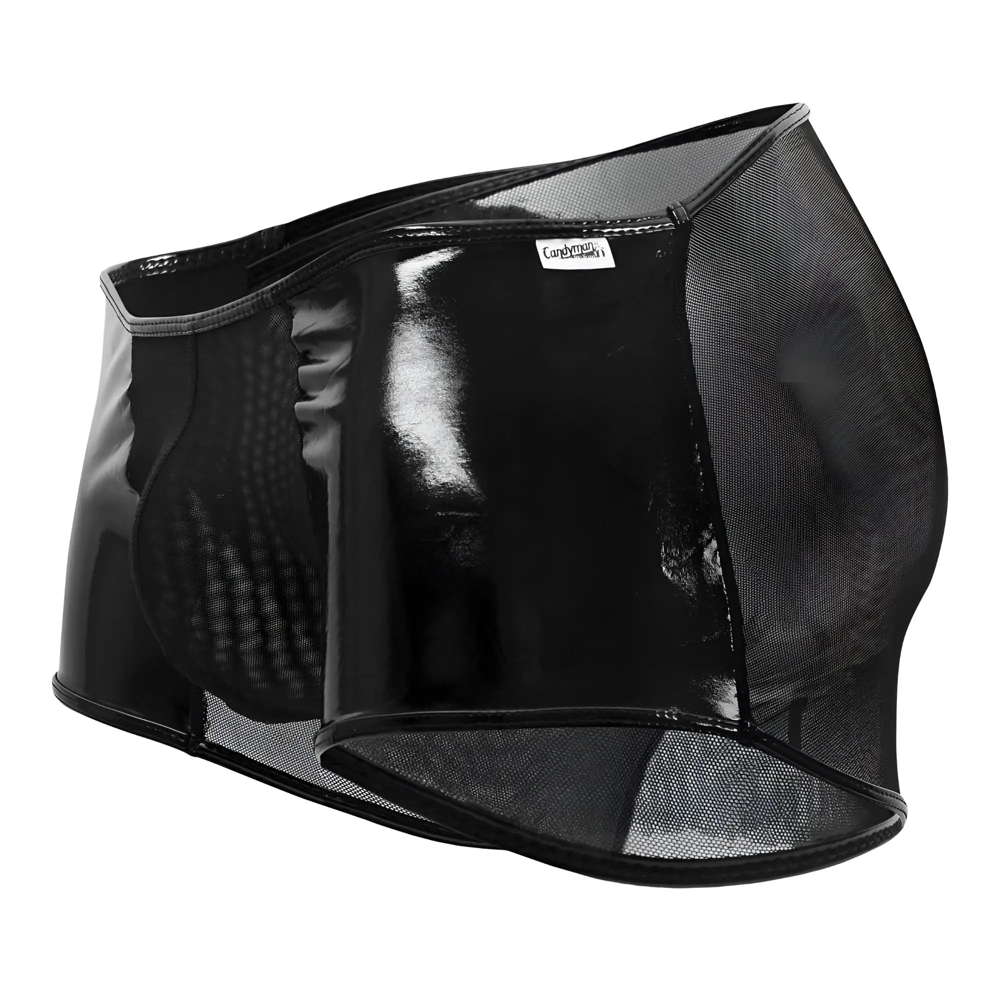 Black patent leather shorts candyMan 99737 with mesh panels and sleek glossy finish in color black