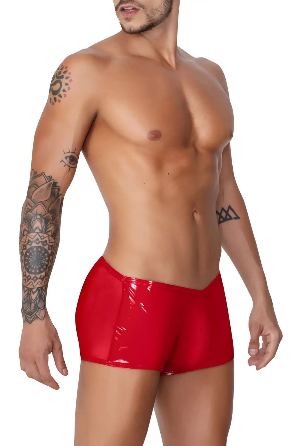 Red glossy latex swim trunks candyMan 99737 mesh trunks ideal for swimming and beachwear