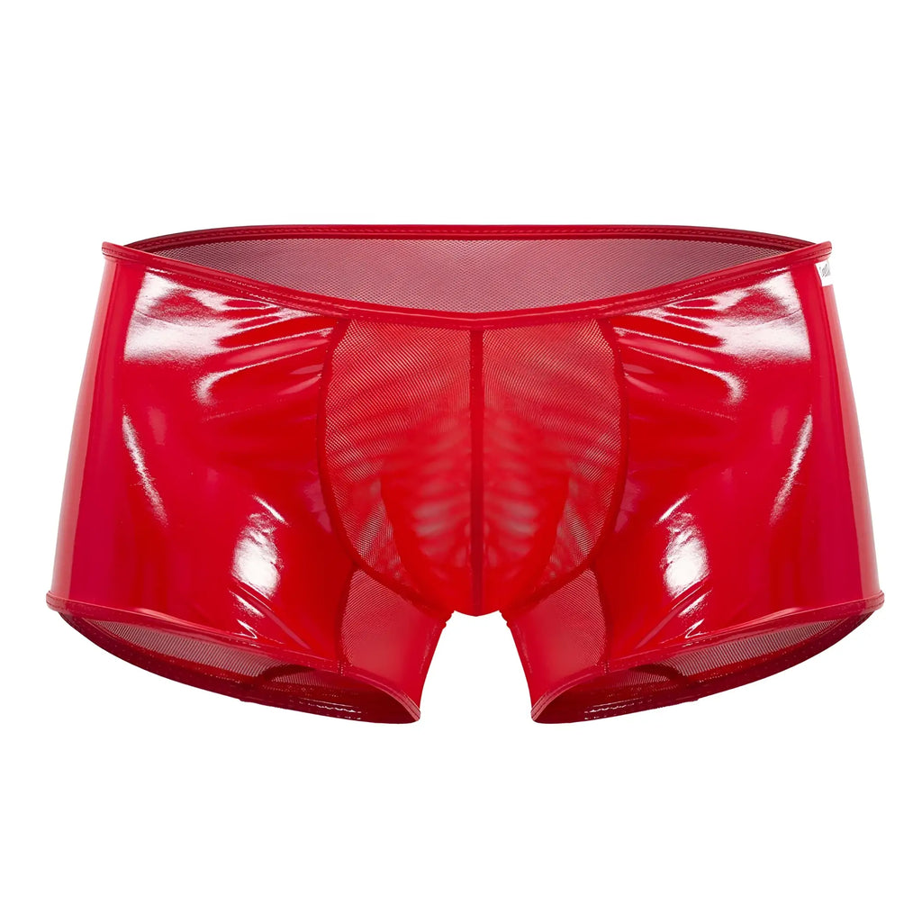 Red patent leather briefs with mesh panels from candyman 99737 mesh trunks in red color