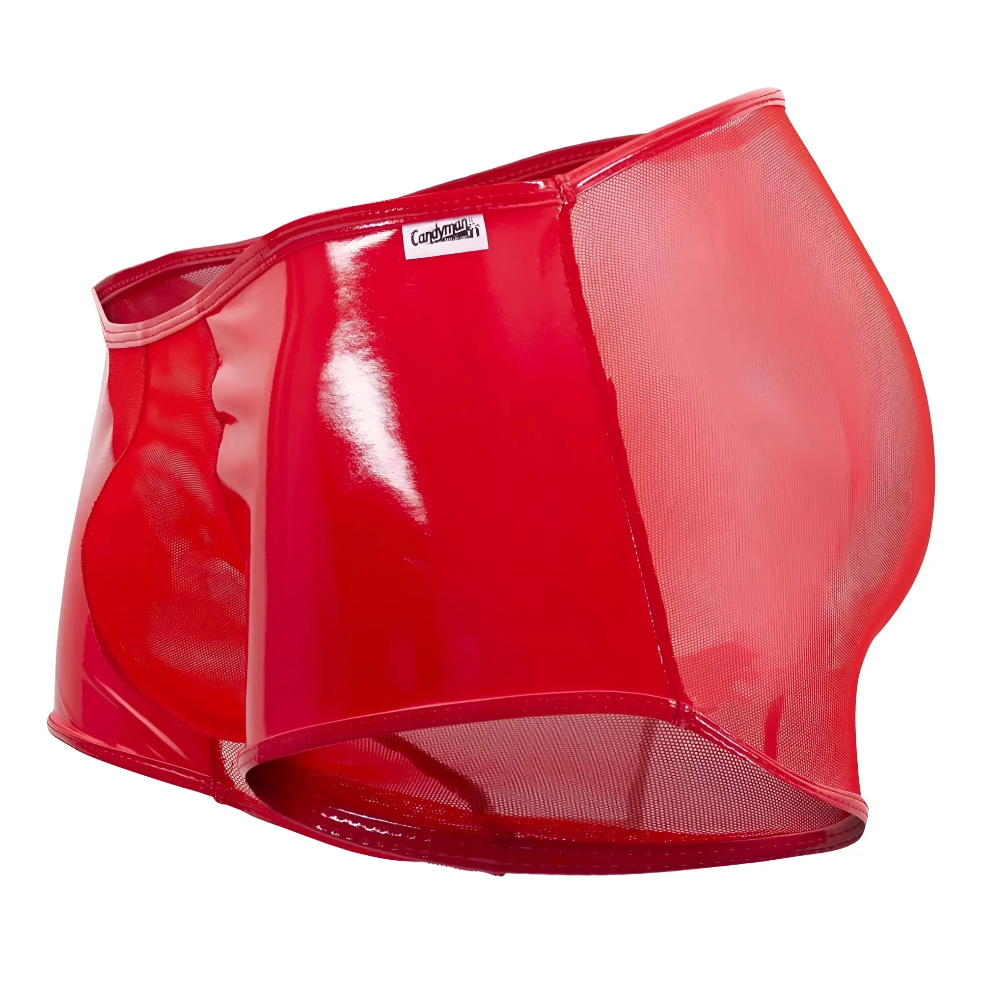 Red candyman 99737 mesh trunks featuring glossy patent leather and sheer panels for a stylish look
