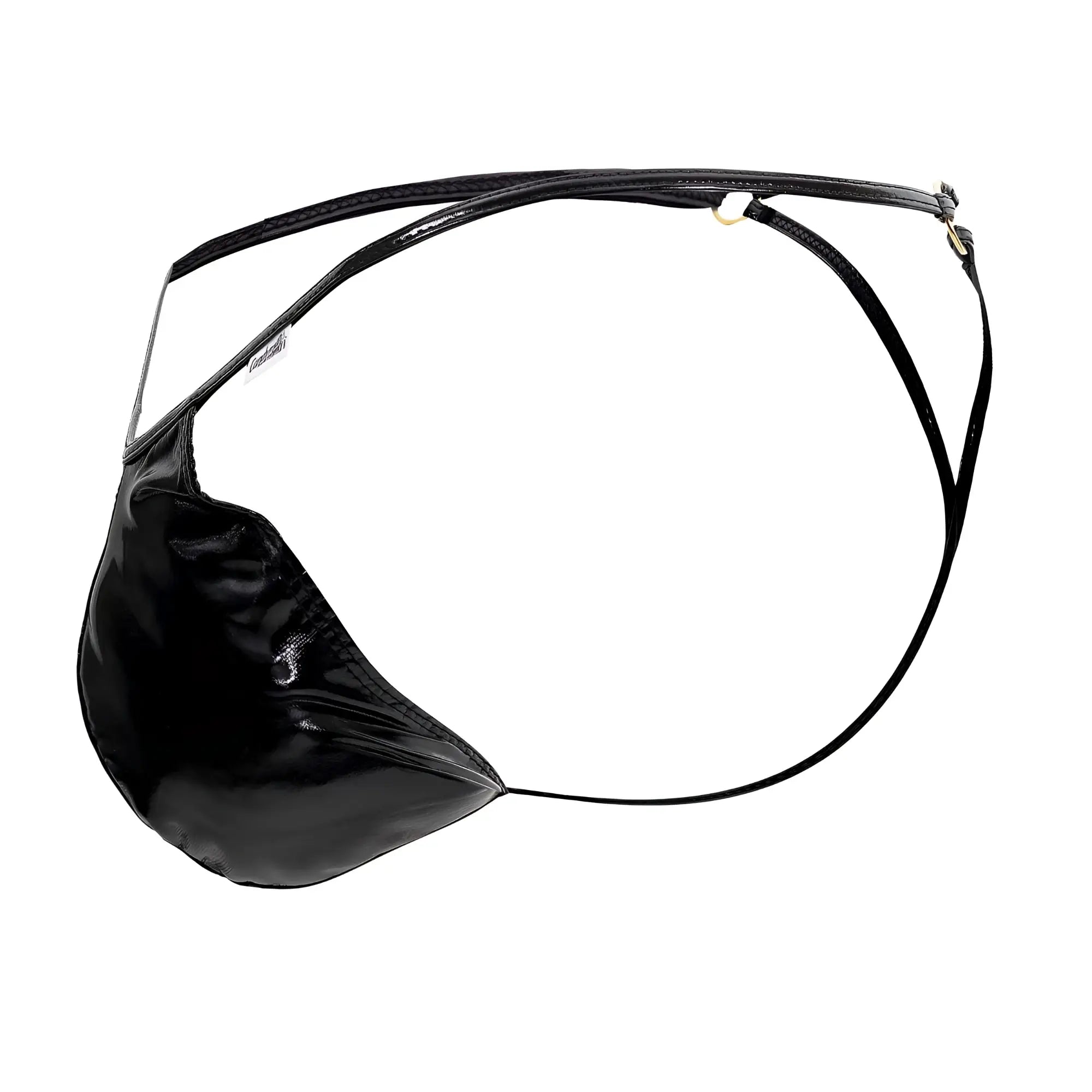 CandyMan 99738 gloss g-string in black patent leather with adjustable straps and metallic hardware