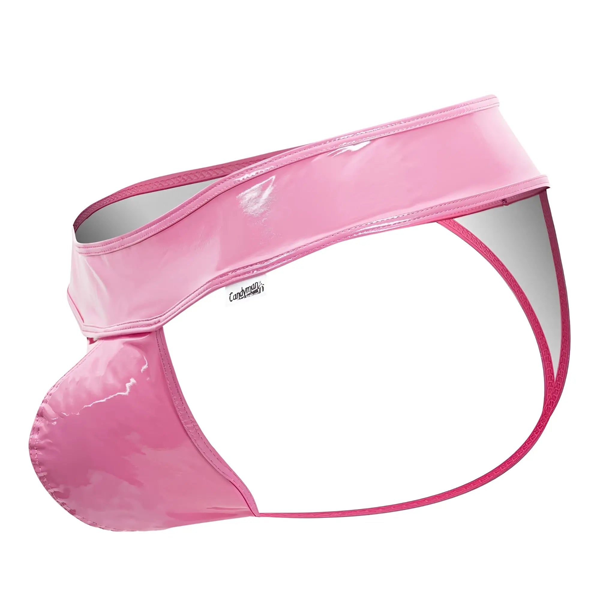 Pink patent leather briefs with a glossy finish and candyMan brand tag in color pink model 99742 gloss thongs