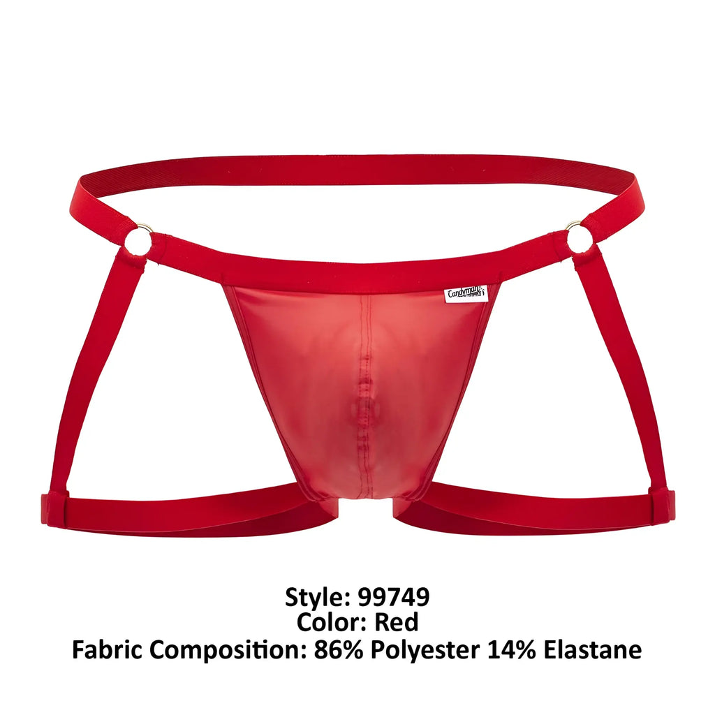 CandyMan 99749 garter jockstrap in red shiny polyester and elastane briefs with a supportive strappy design