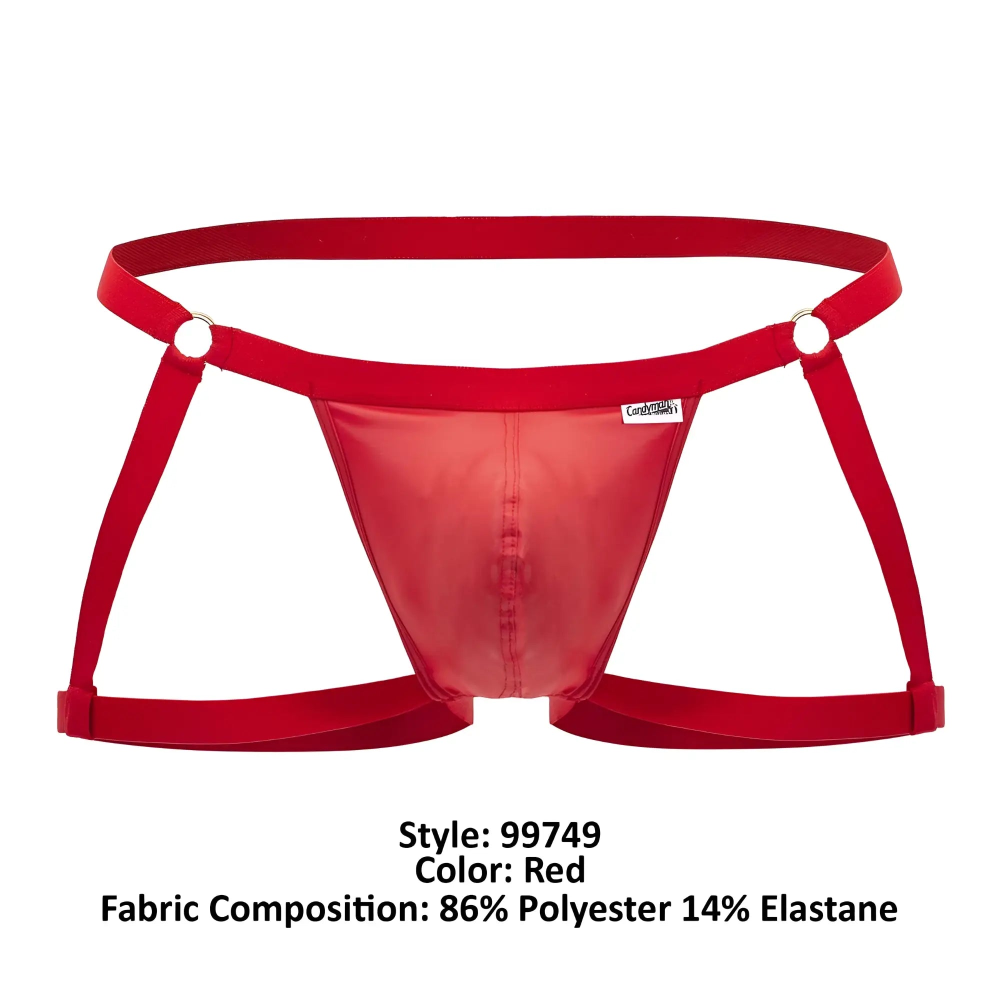 CandyMan 99749 garter jockstrap in red shiny polyester and elastane briefs with a supportive strappy design