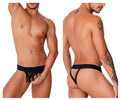 Black candy man 99755 fringe thong with wide waistband and supportive side straps showing the back side