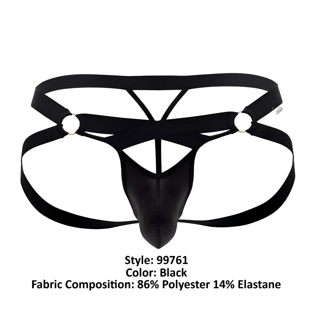 Black men’s thong candyMan 99761 jock g-string black with crisscross design and reinforced gussets made of polyester elastane