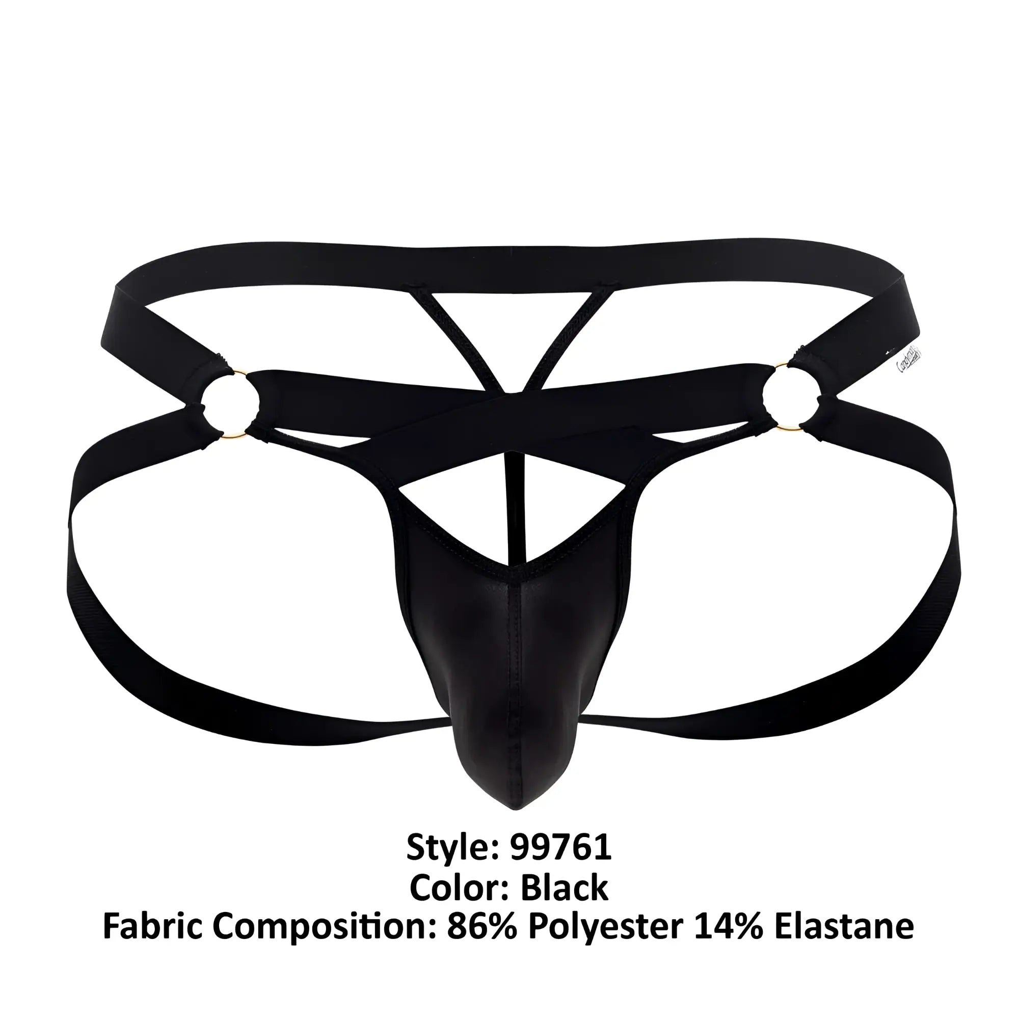 Black men’s thong candyMan 99761 jock g-string black with crisscross design and reinforced gussets made of polyester elastane