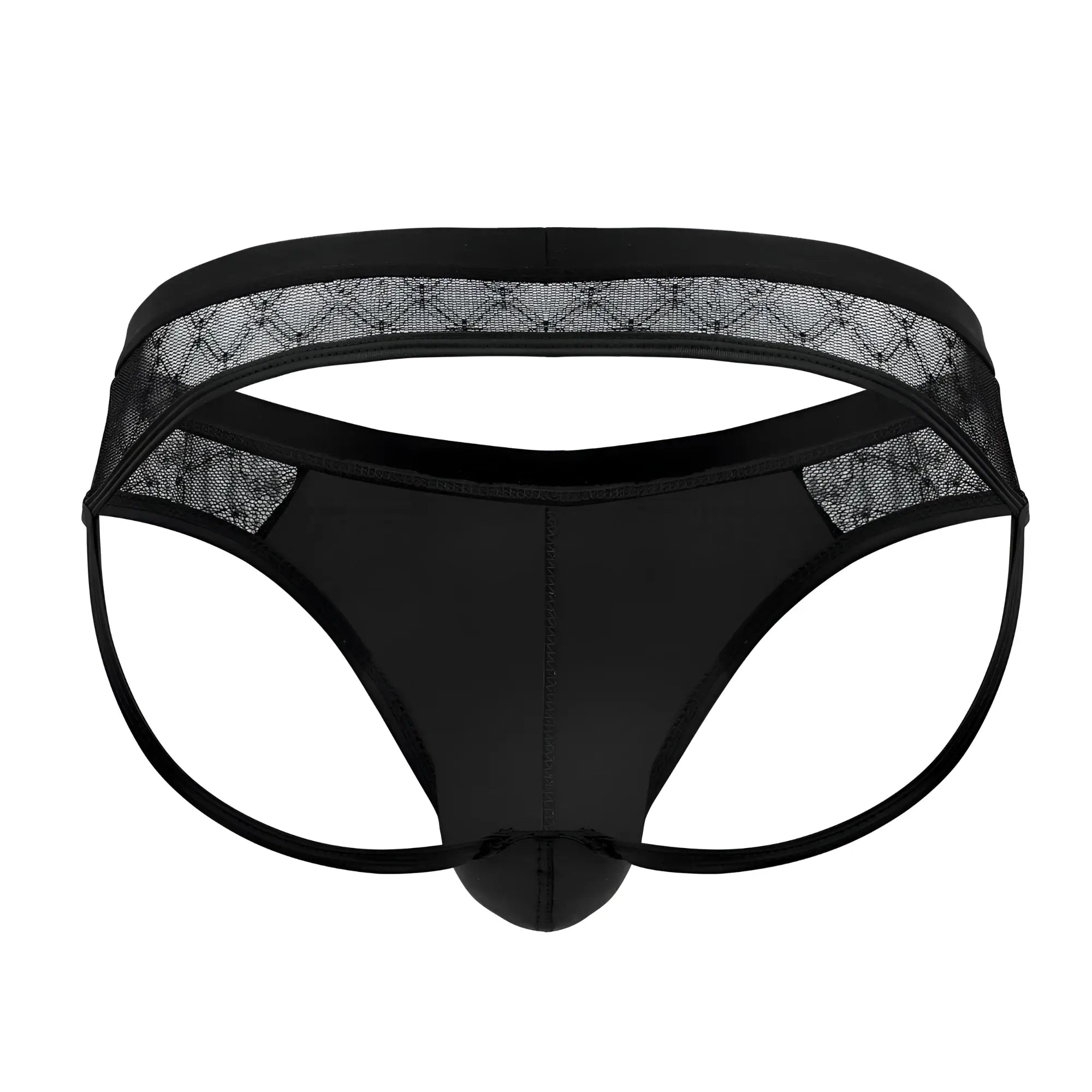 Black candyMan 99763 lace jockstrap thong with glossy fabric lace trim and reinforced elastic waistband