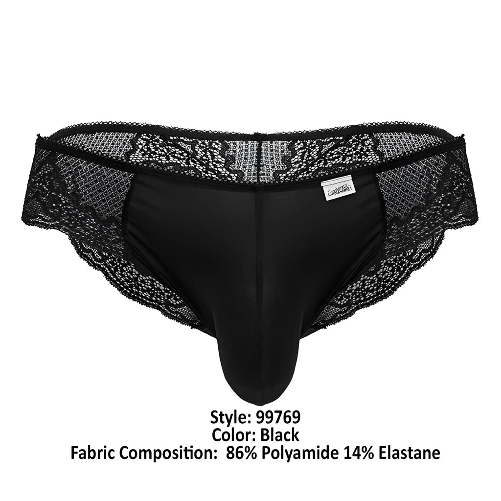 CandyMan 99769 black lace briefs with smooth, form-fitting design and delicate lace trim for men