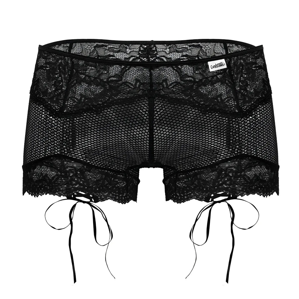 Black candyMan 99779 mesh lace trunks with tied side ties and mesh panel for stylish comfortable wear