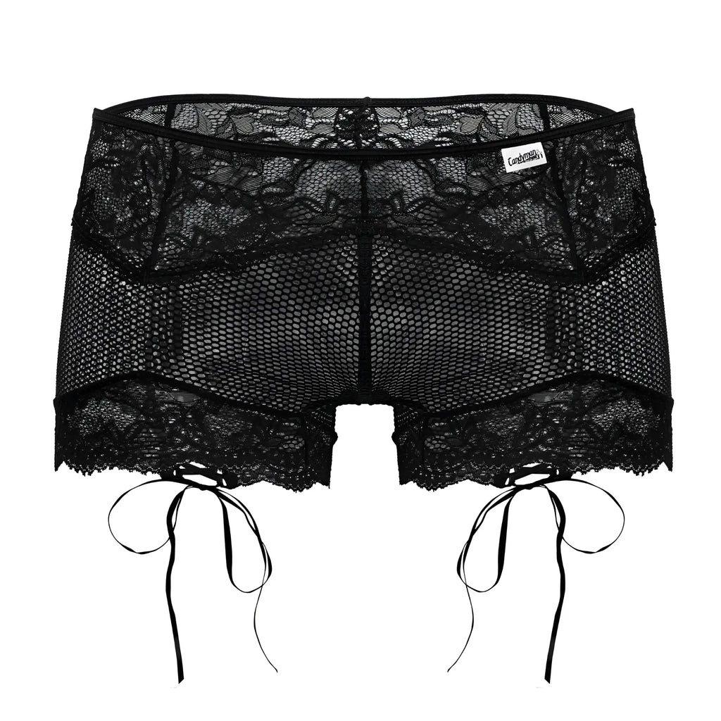 Black candyMan 99779 mesh lace trunks with tied side ties and mesh panel for stylish comfortable wear