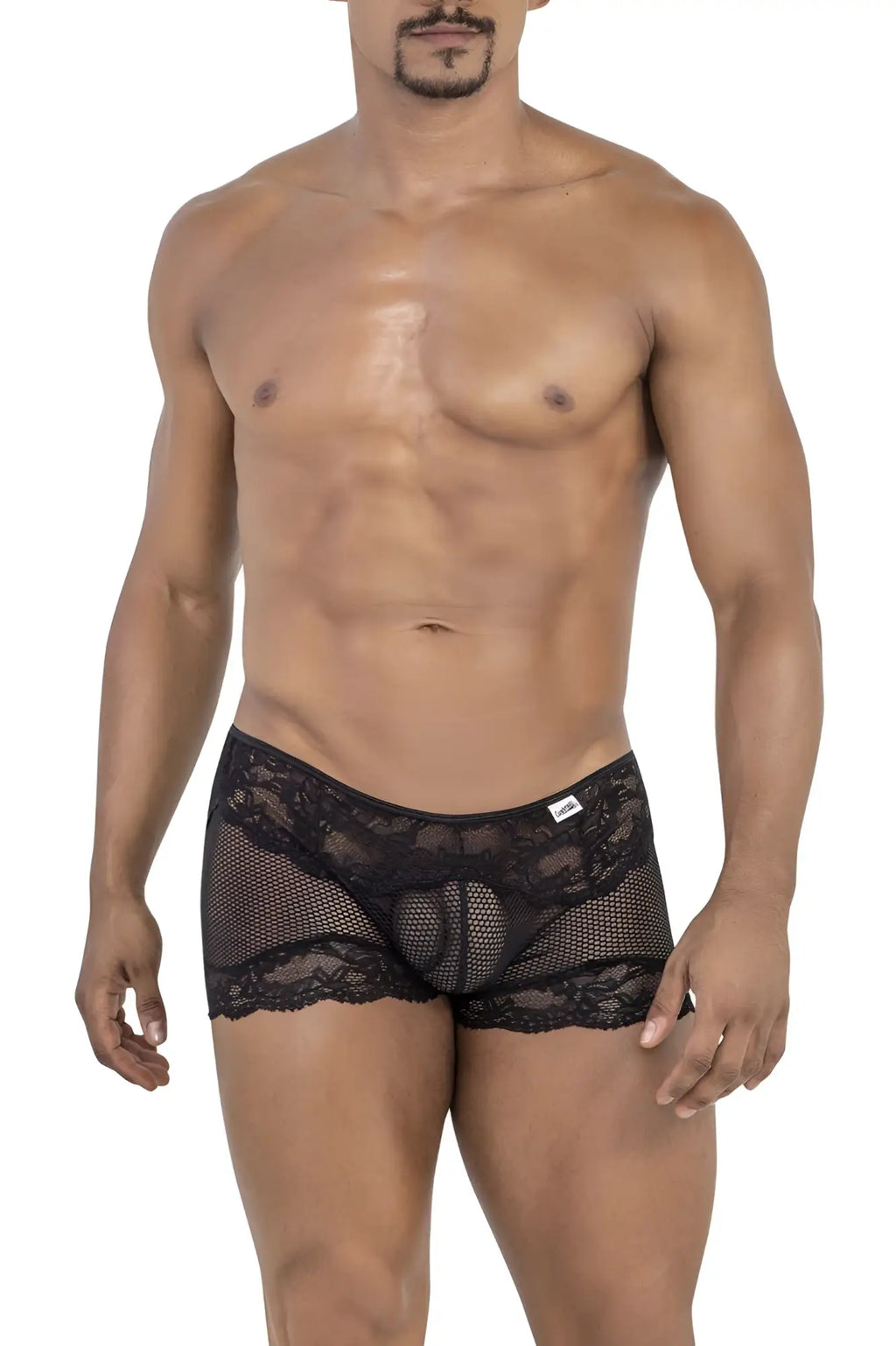Black candyMan 99779 mesh lace trunks with breathable sheer fabric and lace trim briefs design