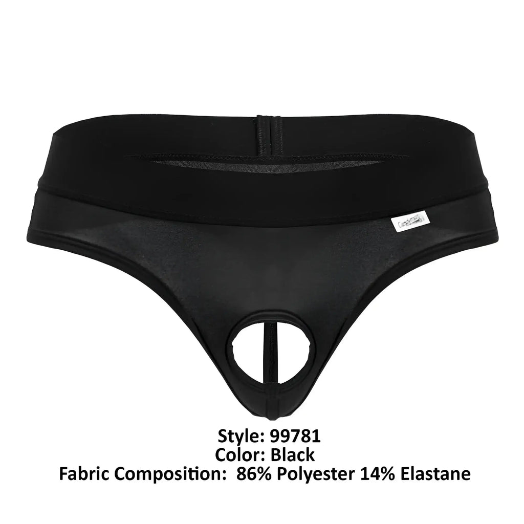 Black candyMan 99781 protuder thong with central cutout elastic waistband made of 86 polyester 14 elastane