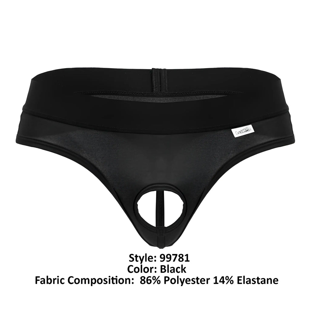Black candyMan 99781 protuder thong with central cutout elastic waistband made of 86 polyester 14 elastane