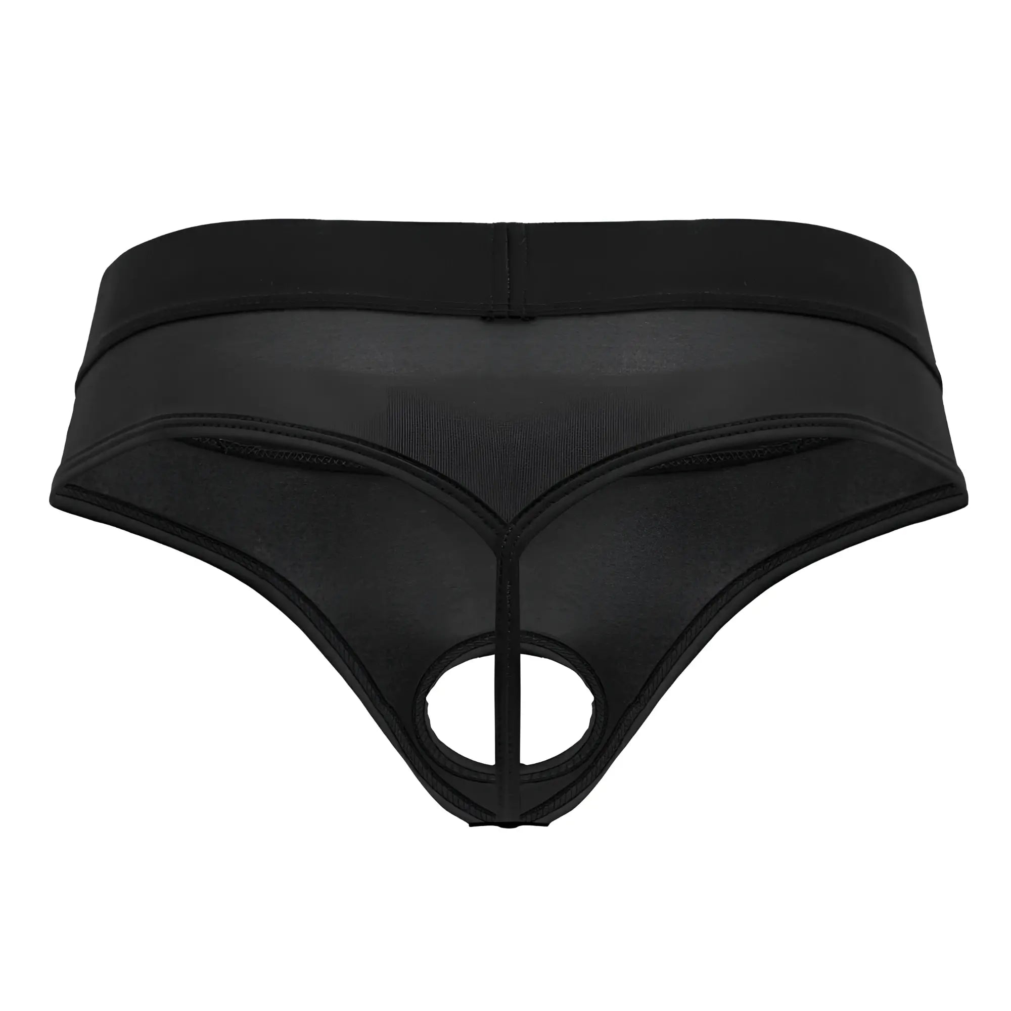 Black mesh CandyMan 99781 Protuder thong with central cutout and elastic waistband for a comfortable fit